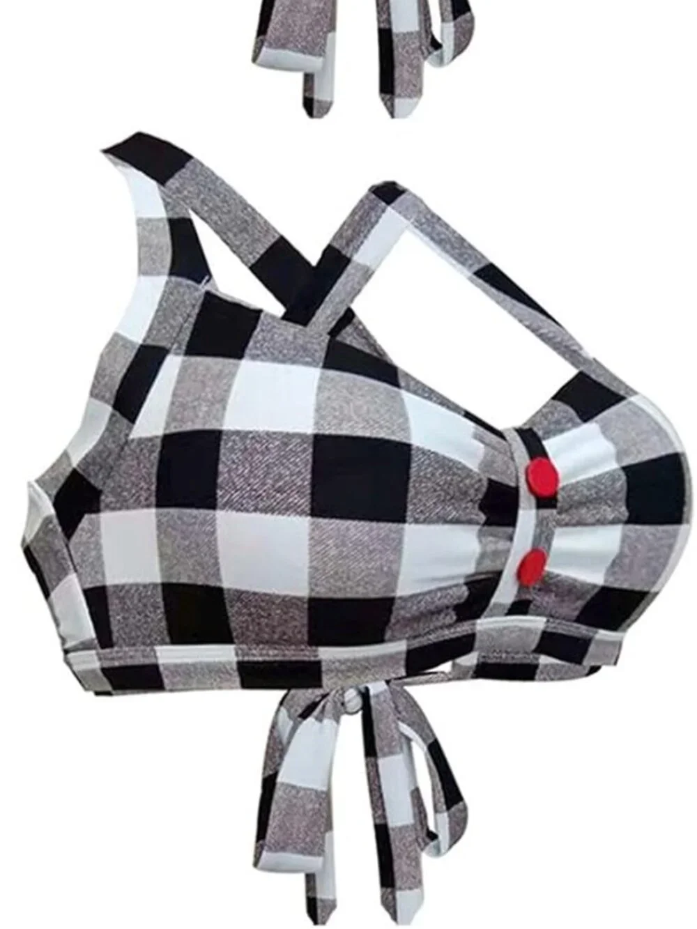 L Bikini Top Black White Plaid Push Up Pinup Rockabilly Style
